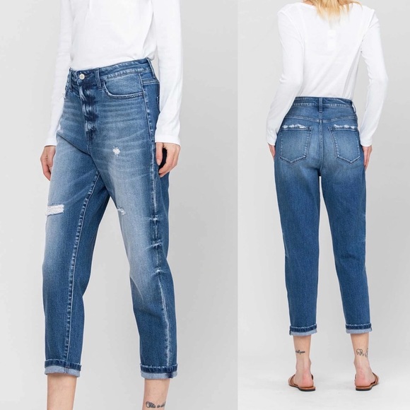 Flying Monkey Denim - Flying Monkey High waisted distressed Caspian Cuffed stretch jeans size 26